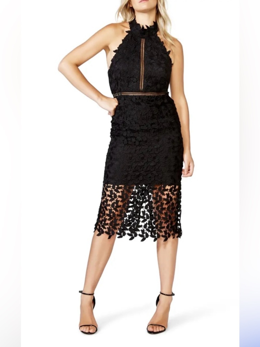 Bardot Gemma Halter Lace Dress Cutout Embroidered Open Back - size 6